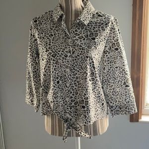 Chico’s 3/4 Length Sleeve Leopard Print Button down Shirt  Black and Cream